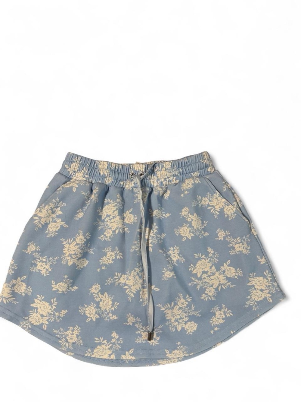Altar'd State Blue Floral Drawstring Skort with Cream Bouquet
